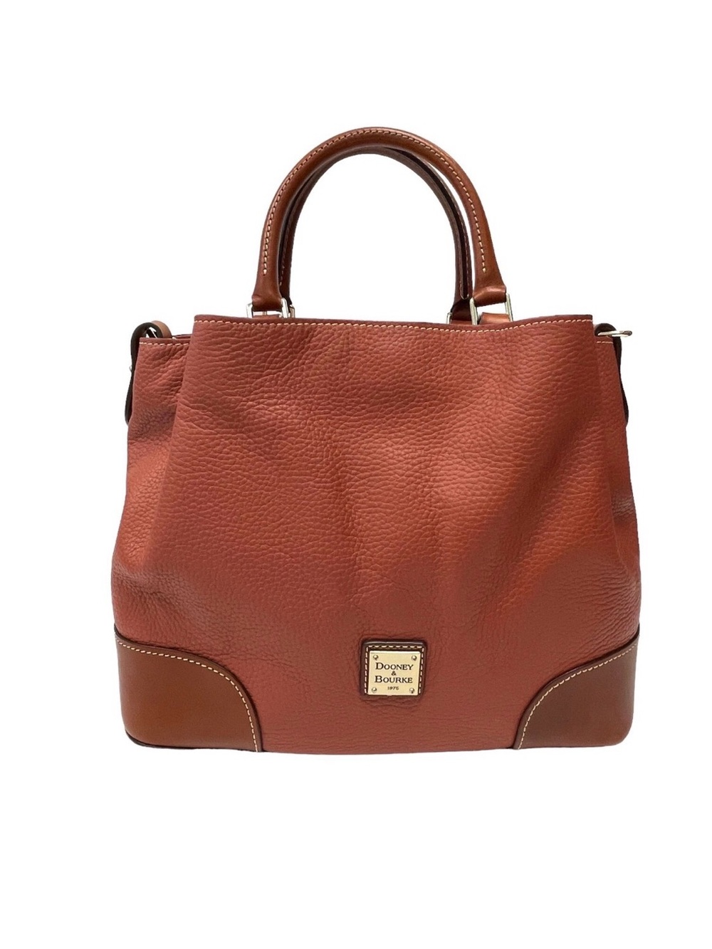 Dooney Bourke Satchel Handbag Pebble Grain Leather Brenna Saddle Trim Caramel